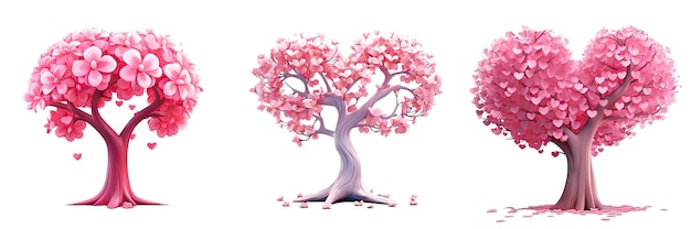 PSD pink love tree with hearts for valentine's day transparent background cutout png