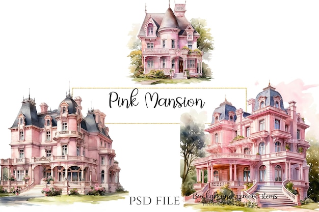 PSD pink mansion clipart illustrazione della casa rosa