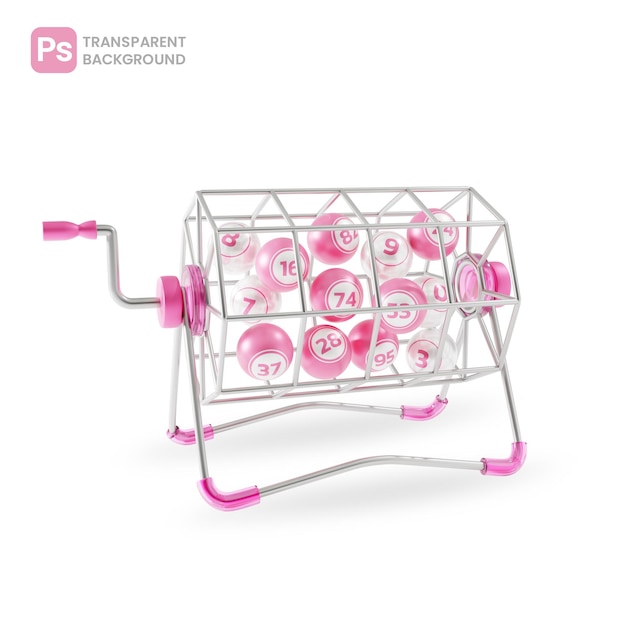 Pink and metal lottery machine container lotto ball 3d illustration