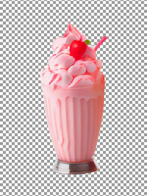 PSD a pink milkshake with a cherry on transparent background