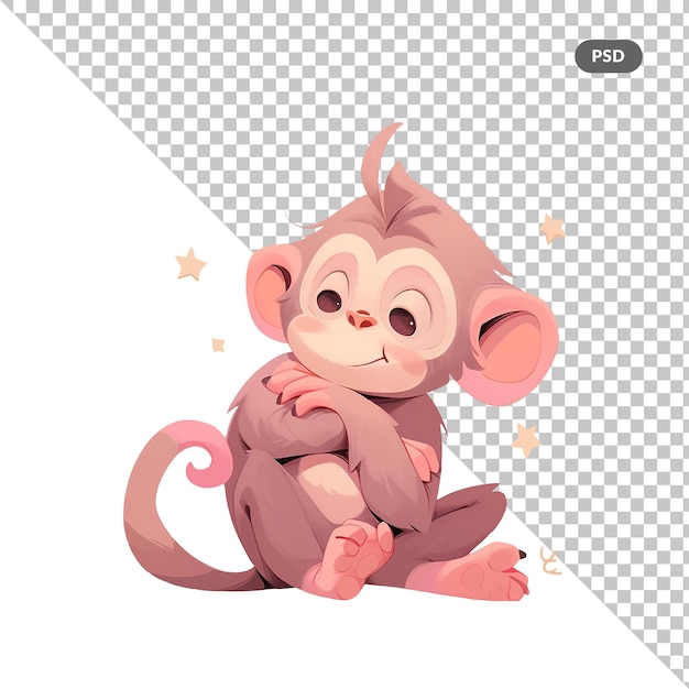 PSD a pink monkey with a pink tail sits on a white background.