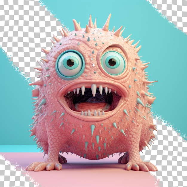 PSD a pink monster with big eyes and a blue background.