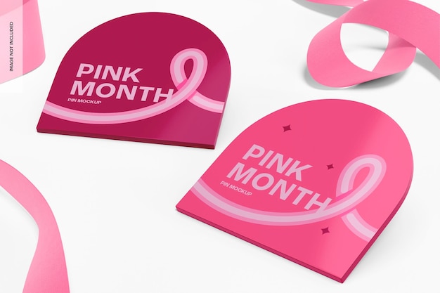 PSD pink month pins mockup, right view