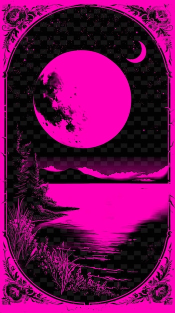 PSD una luna rosa si riflette nell'acqua