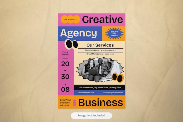 pink neo brutalism creative agency business flyer