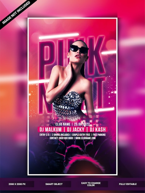 Pink night social media web banner or instagram post template