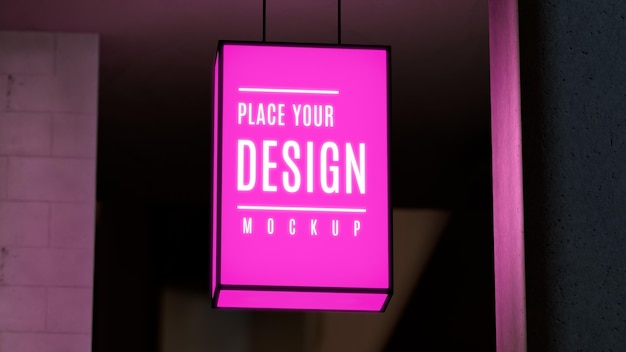 Pink nighttime business sign mock-up