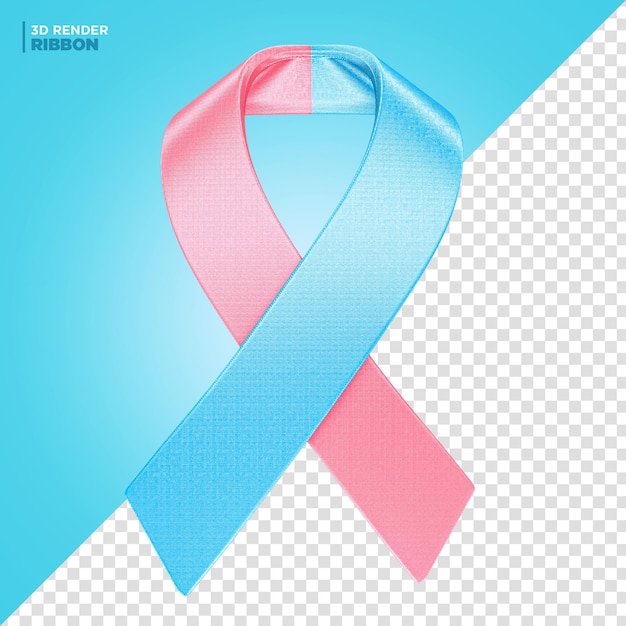 Pink October and Blue November ribbon label 3d render for composition