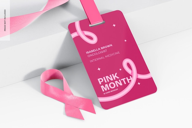 PSD mockup di carta d'identità rosa ottobre, appoggiato