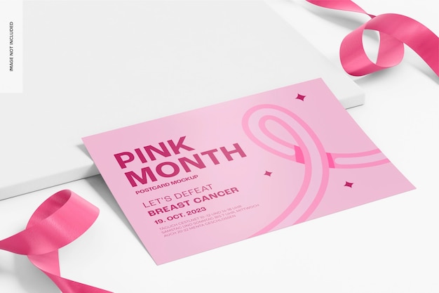 PSD Мокап открытки pink october, наклоненный