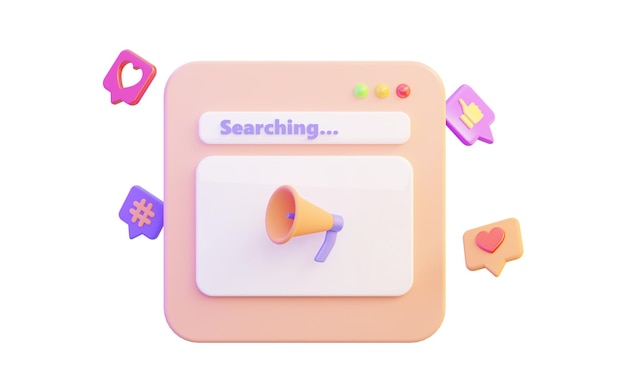 検索と書かれたメガホンが付いたピンクとオレンジのデバイス。