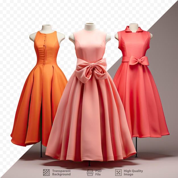 Pink and orange felt dresses against transparent background