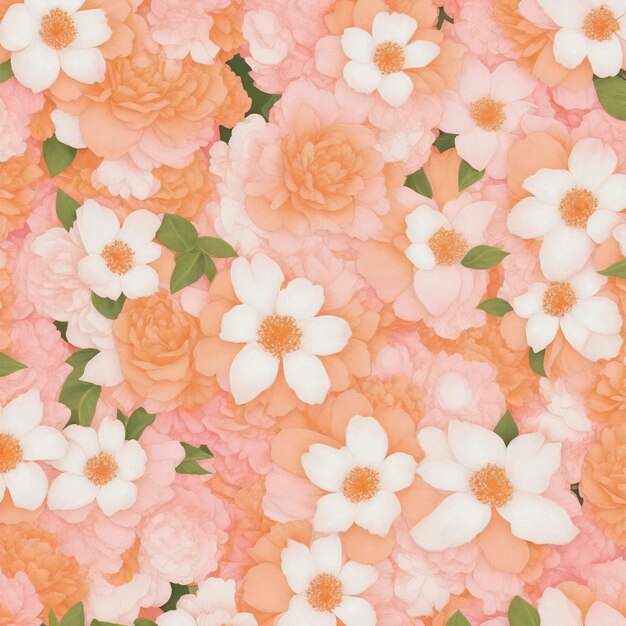 PSD pink and orange flower patterns background with white flowers