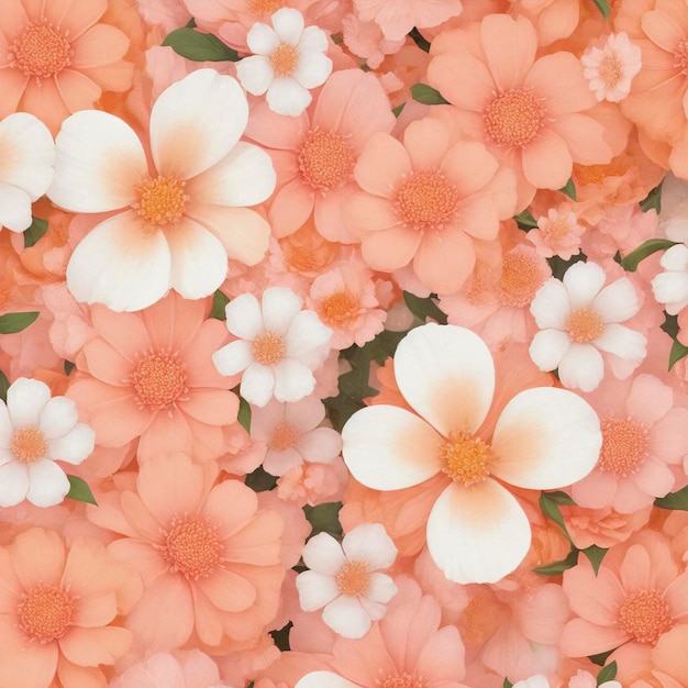 PSD pink and orange flower patterns background with white flowers