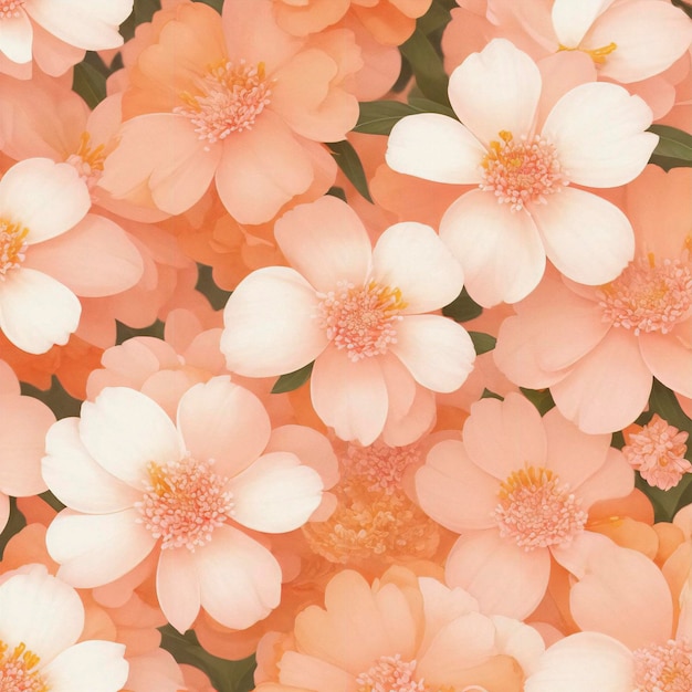 PSD pink and orange flower patterns background with white flowers