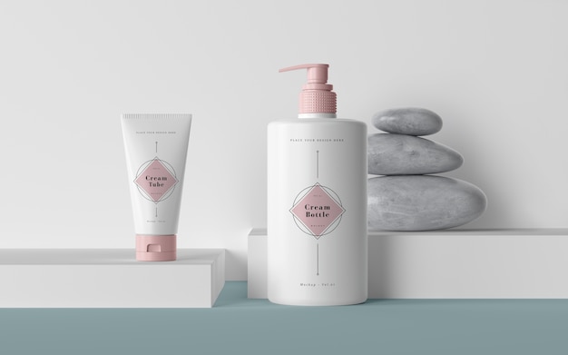 PSD pink packaging of cosmetic products