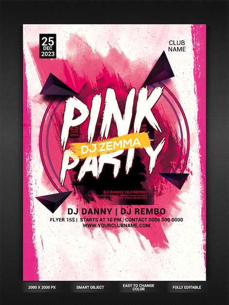 Pink party flyer template