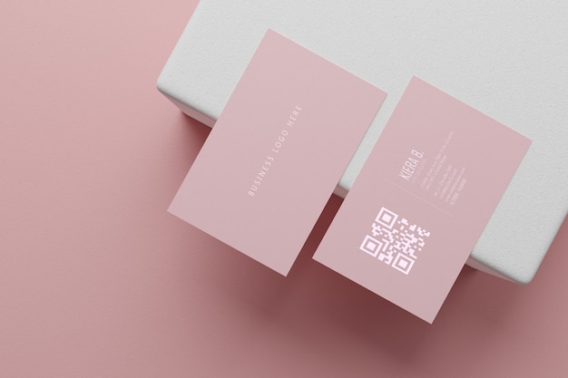 Pink pastel business card paper mockup template with blank space cover