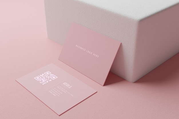 Pink pastel business card paper mockup template with blank space cover