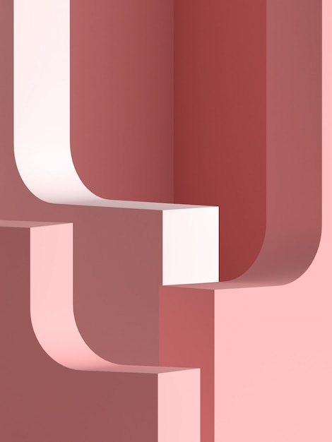 PSD ピンクのパステル製品が背景に立っています。抽象的な最小限の幾何学の概念.3 dレンダリング