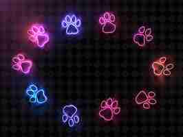 PSD a pink paw print with paw prints on a black background