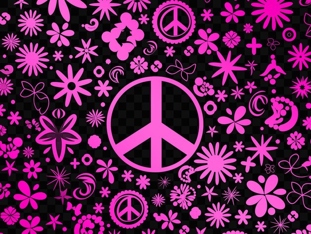 A pink peace sign with flowers and a peace sign