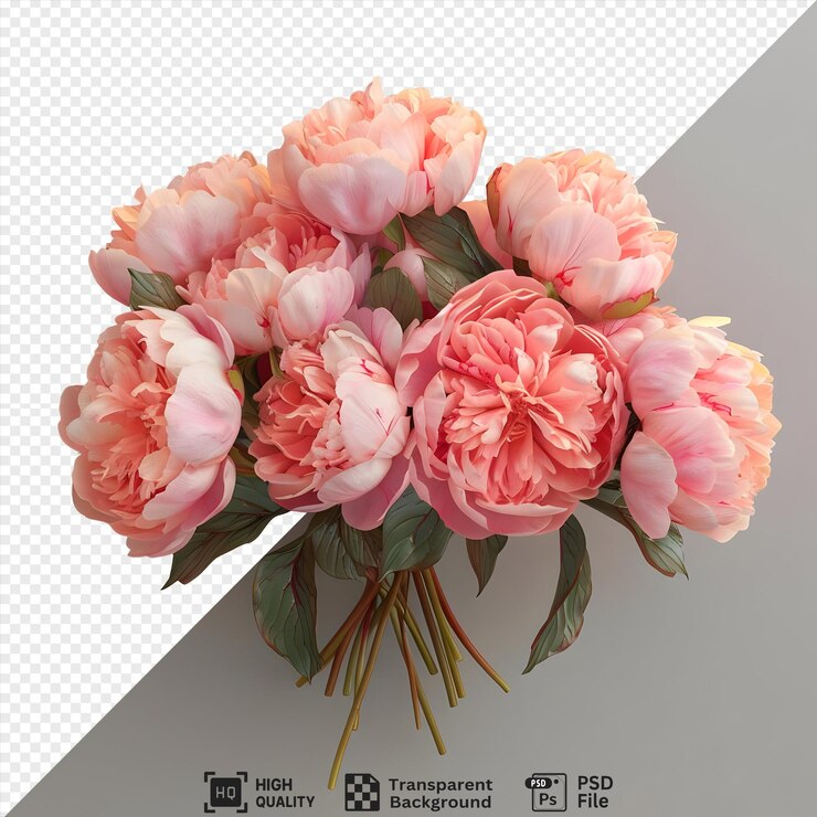 Pink Peonies Bouquet with Transparent Background Floral Arrangement for Design Projects Isolated P