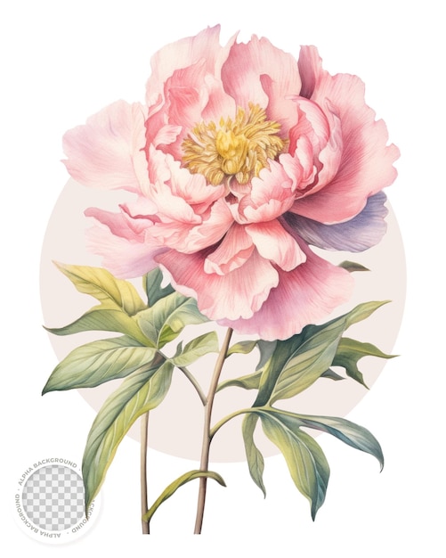 Pink peony botanical illustration with transparent background