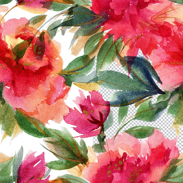 PSD pink peony botanical watercolor seamless pattern floral ditsy cintz decor