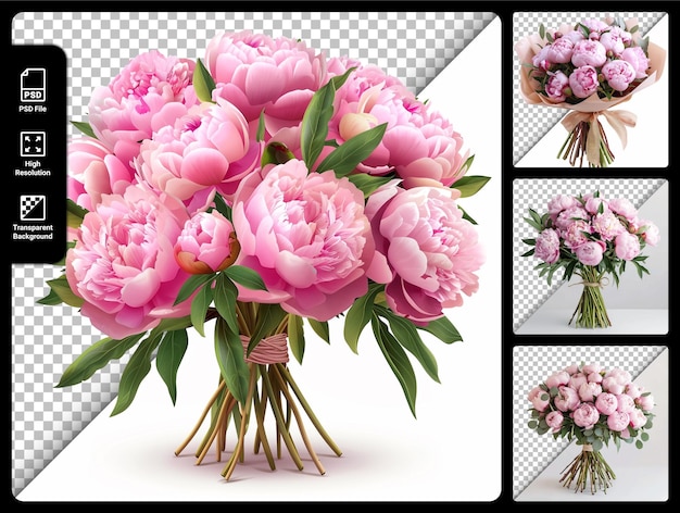 PSD pink peony bouquet psd with transparent background