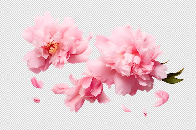 PSD 落ちる花びらを持つピンクのピオニー