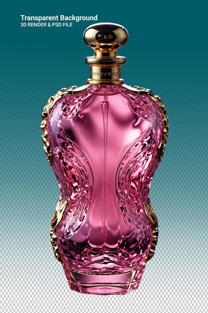 PSD a pink perfume bottle with a gold ring on the top