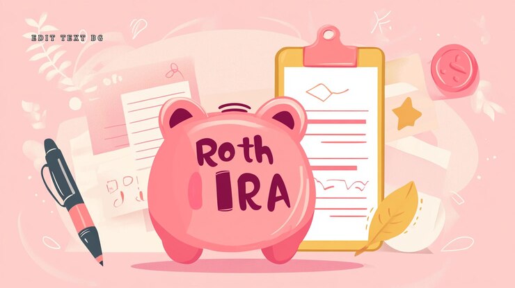 PSD ピンクのピンキーバンクにロス・iraのラベルが付いており書類とペンが引退貯蓄を示しています