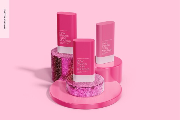 PSD mockup di tubi di plastica rosa