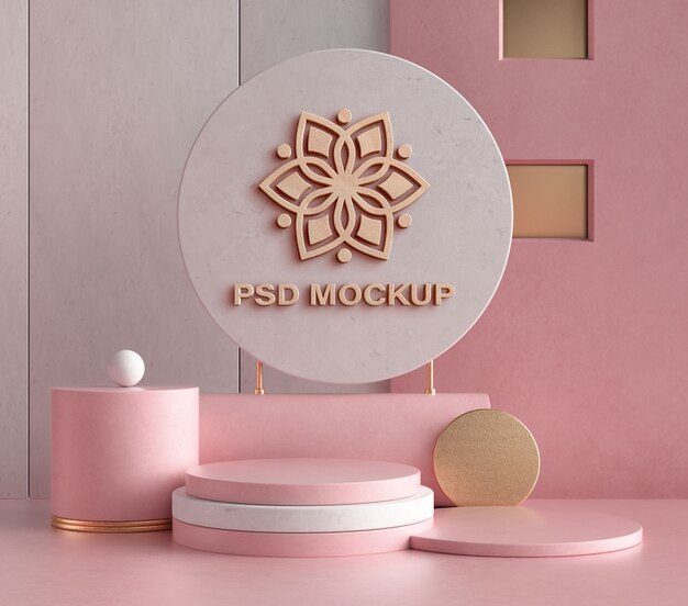 Pink podium mock-up with mandala flower