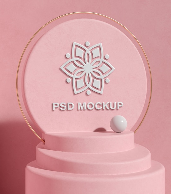 PSD pink podium mock-up with mandala flower