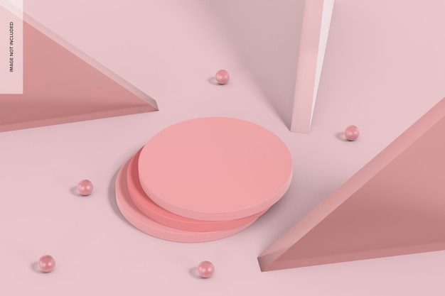 Podio rosa con mockup sullo sfondo del triangolo smerigliato, prospettiva