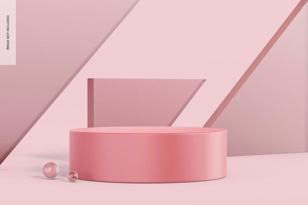 Pink Podium with Frosted Triangle Backdrop Mockup, Right View