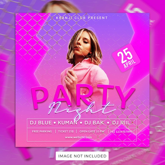 PSD Розовый плакат для шаблона ночной вечеринки