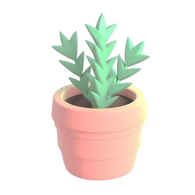 Un vaso rosa con dentro una pianta verde.