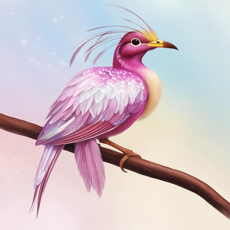 PSD a pink and purple bird is sitting on a branch