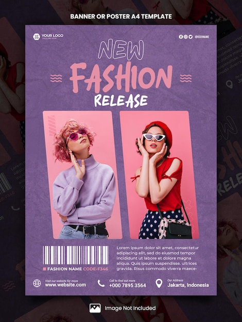 PSD pink purple fashion release poster a4 or banner template