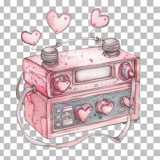 PSD a pink radio with hearts on it and the words love on the front