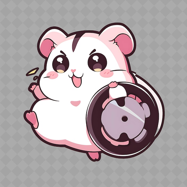 PSD a pink rat with a button on its face is holding a coin