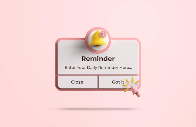 PSD pink reminder in 3d design mockup