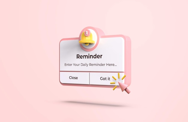 PSD Интерфейс pink reminder в 3d-макете дизайна