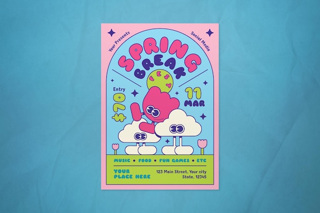 pink retro spring break flyer
