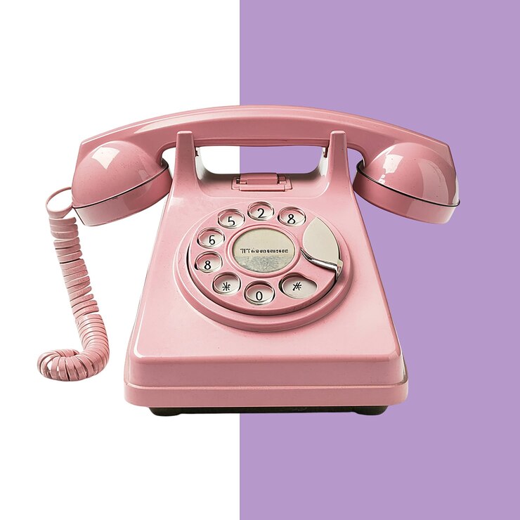 PSD a pink retro telephone on a white background png