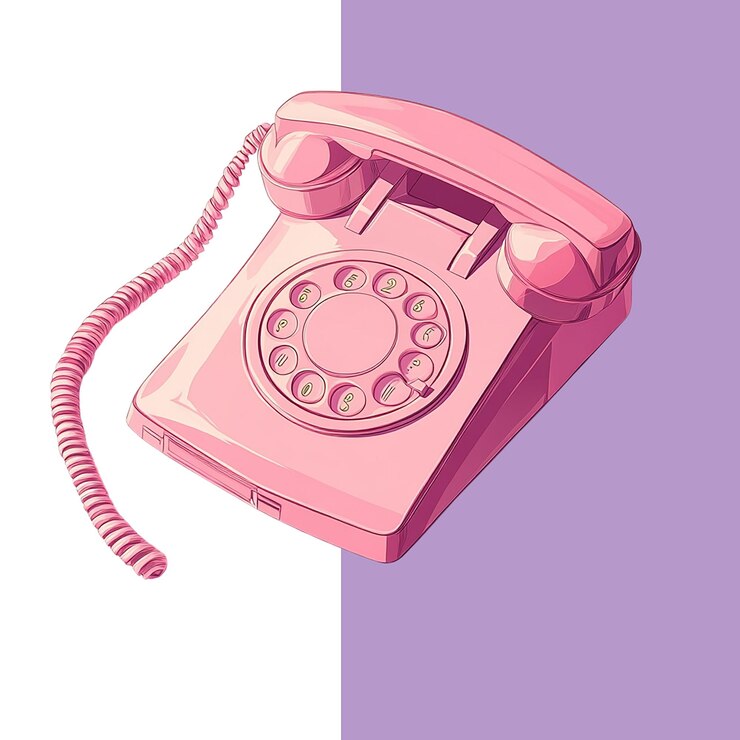 PSD a pink retro telephone on a white background png