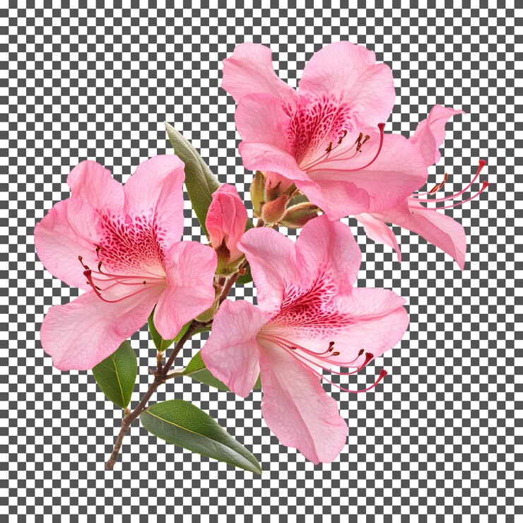 PSD pink rhododendron blossoms on transparent background